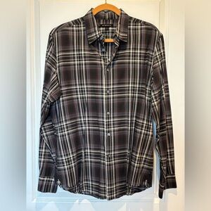 John Varvatos Men's Blue Plaid Shirt Size L 100% Cotton Lightweight Madras